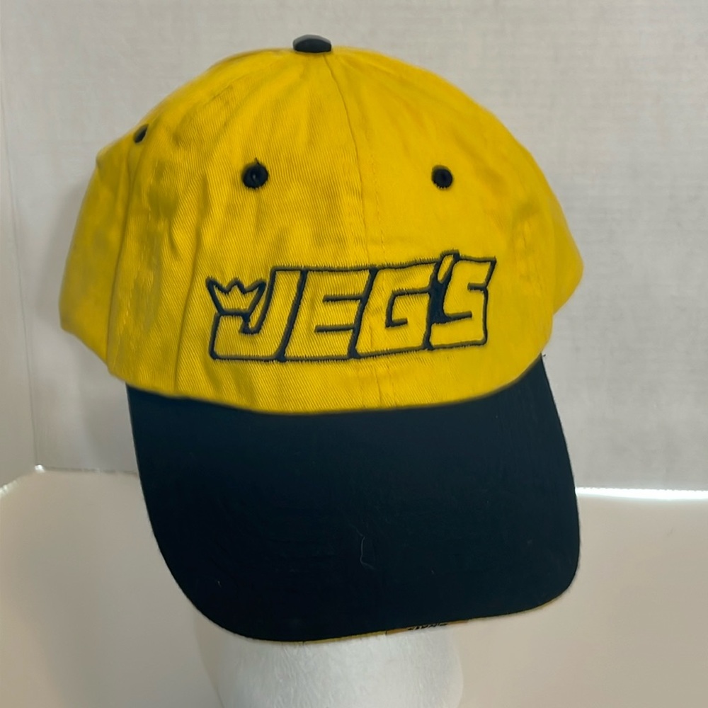Jegs baseball hat cap Velcro strap yellow and black racing equipment